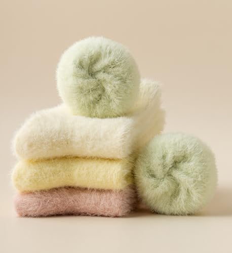 KANAV Comfy Fuzzy Socks for Women - Thermal, Fluffy, Warm Winter Thick Crew Socks in 4 Pairs2