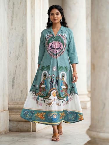Image of HELLCAT Floral Brown Women Dress|New Trending Dress for Women|Western 3 /4 Sleeve A-line