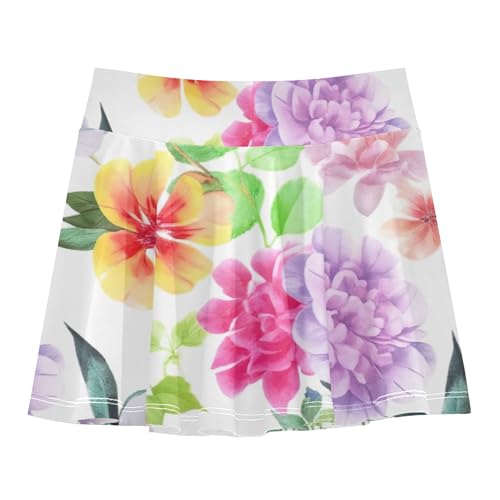 Joisal Watercolor Flowers Pastel Pink Athletic Shorts Girls Skorts Tennis Skirts Kids Breathable School Skirt 3t2