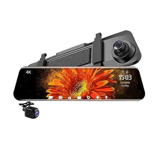 Cámara de tablero 4K para espejo retrovisor de 12 pulgadas con GPS y tarjeta de 128GB incluida