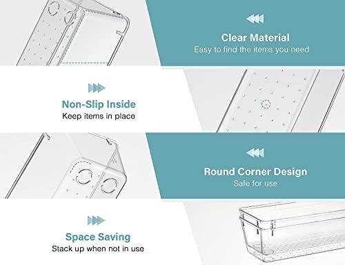 Image of 11 Pcs Drawer Organizer Versatile Vanity Drawer Storage Bins, Clear Plastic Drawer Organizer Trays, Customize Layout Organizer for Makeup and Bathroom Vanity (Clear) (11 pc)