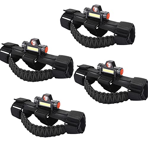 cartaoo Alças de suporte de barra de rolagem com luz de cúpula para acessórios Jeep Gladiator, alças de paracord premium para hastes de 5 a 10 cm CJ YJ TJ JK JL & Gladiator JT 1945-2023 (preto 4 peças