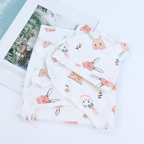 Image of Cinaci 2 Pieces Adjustable Soft Cotton Baby Swaddle Sleep Sacks Hats Newborn Nursery Caps Beanies Bonnets Swaddle Blanket Wraps for Baby Girls Boys Infants Newborns (2PCS S2)