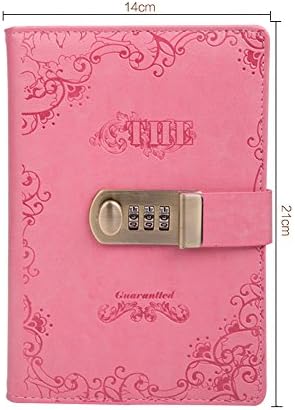 PU Leather Journal Writing Notebook, ABBER PU Leather Notebook Password Diary with Combination Lock Stationery Student Handbook Notepad (Pink)