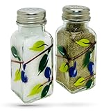 Hand Painted Glass Olive Branch Salt and Pepper Shakers Set