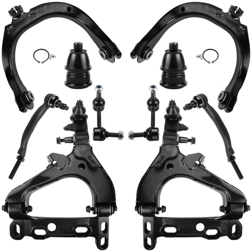 LCWRGS 10pcs Front Suspension Kit Compatible with 2004-2007 Chevy Trailblazer GMC Envoy XL Buick Rainier Saab 9-7X Isuzu Ascender, Lower & Upper Control Arms Ball Joints Outer Tie Rods Sway Bars