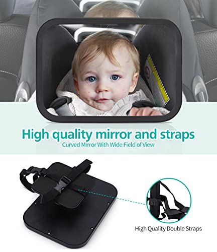 Baby Car Mirror, 2 Pack Large Safety Car Seat Mirror, Baby Car Seat Mirror For Rear Facing Infant Child With Wide Crystal Clear View, Rear View Mirror To See Rear Facing Infants, Babies, Kids #TOP2