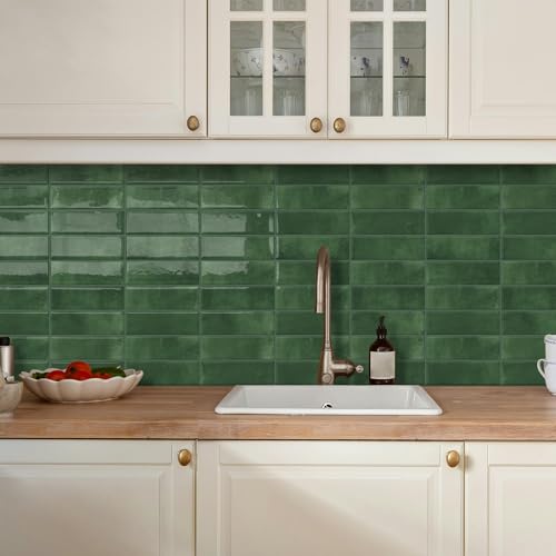 DEWOO Peel and Stick Subway Backsplash Green Kitchen Bathroom Rectangle Self Adhesive Wall Tile Brick (10-Sheet, 12"×12") - Image 6