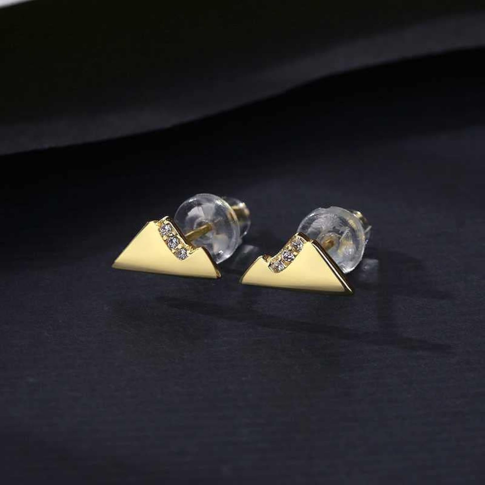 Silver Plated Zirconia Stud Earrings, Triangle Shape, Screw Back Closure