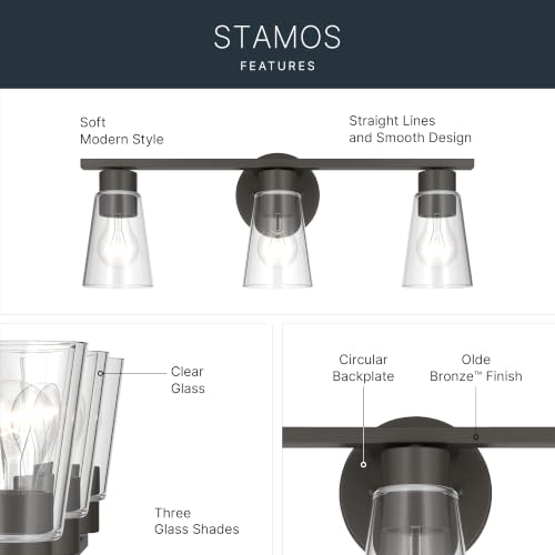 Image of Kichler Stamos 22.25 inch 3-Light Soft Modern Vanity Light with Clear Glass in Olde Bronze, (8.25 inch H x 22.25 inch W), 55121OZCLR