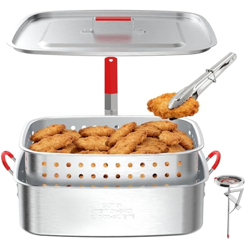 18QT Fish Fryer Pot with 18QT Basket, Lid & Tongs, Aluminum Deep Fryer Pot