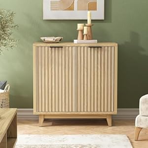 Fluted cabinet with storage 2 doors sideboard buffet cabinet mid century modern accent cabinet with adjustable shelves multifunctional console table with storage for living room kitchen entryway  urban country home decor