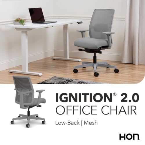 Image of HON Ignition 2.0 Mesh Ergonomic Office Chair, Synchro-Tilt Control with Seat Slider, Home Office Desk Chairs, Adjustable Arms and Lumbar Support, Charcoal Mesh Back, Ash Seat Fabric, Titanium Frame