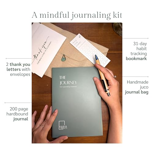 Image of THE JOURNEY Guided 2026 Journal Kit - Gratitude Journaling, Daily Reflections, Emotional Release, Introspection & Plain Pages - A5 Hardbound Undated Journal with Fabric Bag, Bookmark,Gratitude Letters