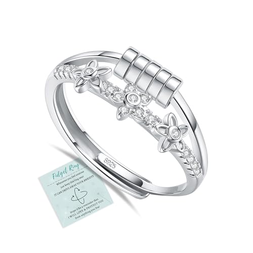 YOEE Anxiety Rings for Women Girls, Sterling Silver Plated Adjust...