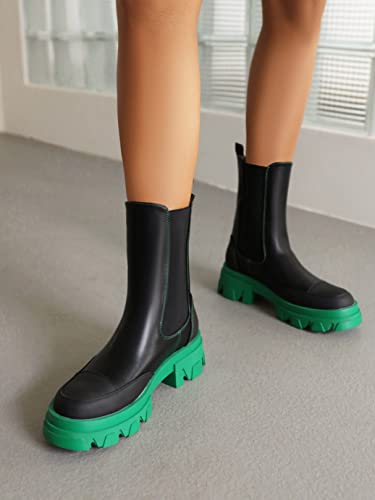 vivianly Women's Platform Chelsea Boot Round Toe Ankle Booties Chunky Heeled Boots2