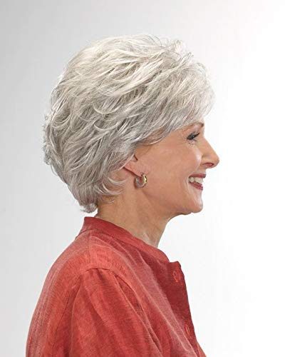 EMMOR Short Silver Grey Human Hair Wigs for Women Blend with Healthy Memory Fiber Pixie Curly Wig With Bang,Natural Daily Use Hair (Color 101#) - Image 3