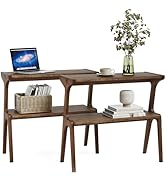 LITTLE TREE Solid Wood Narrow End Table 2-Tier Side Table with Storage Shelf for Living Room Couc...