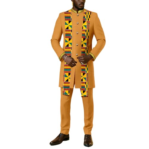 African Suits for Men Wax Cloth 2 Piece Sets Jacket Pants Dashiki Outfit Clothes Attire Clothing