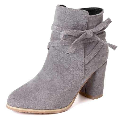 CUTEHEELS Botines de tacón grueso para mujer, gris, 37 EU
