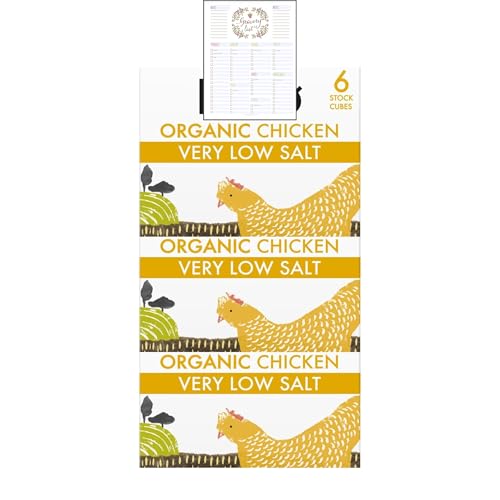 Very Low Salt Chicken Stock Cubes Bundle which Contains Kallo Chicken Cubes 48g - Pack of 3 with Grocery List Card