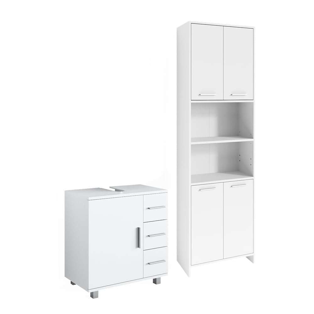 Vicco Badmöbel-Set Maris, Weiß, 60 cm, besteht aus Waschbeckenunterschrank und Hochschrank