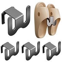 Lunaanda 4 Pack Self-Adhesive Wall Slipper Rack,Wall Mounted Shoe Rack,Shoes Holder Hook,Non-Drilling Footwear Organizer,Hanging Shoe Organizer,for Door Cupboard Bathroom Entryway (Gray)