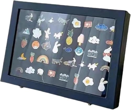 Lorxne 2個入り ピンバッジ ケース バッジコレクション ピンディスプレイボックス 透明防塵 軍メダルジュエリーピン ブラックパテントレザー 展示 整理 ギフト インテリア 防塵 記念 バッジ ジュエリーピン コレクター ほこり防止 (M,スタンドな