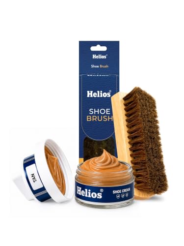 Image of Helios Leather Shoe Cream Polish 48 GM with Applicator & Natural Hair Brush | Shoe Polish for Boots, Bags, Belt & Jacket | Leather Conditioner & Shine Care Kit