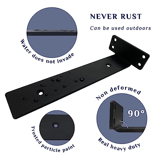 Image of Starunder 6 Pack Floating Shelf Brackets,14 inch Heavy Duty Industrial Shelf Bracket, Black Metal L Brackets for Shelves Support DIY(1 /5 Inch Thicked)