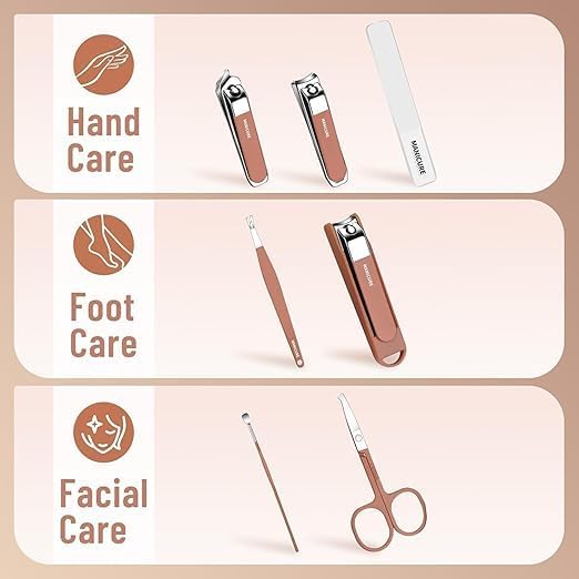 7-in-1 Nail Clipper Set, Stainless Steel Manicure and Pedicure Kit for Men and Women, Portable Grooming Tools for Fingernails, Toenails, Cuticles and Personal Care 1