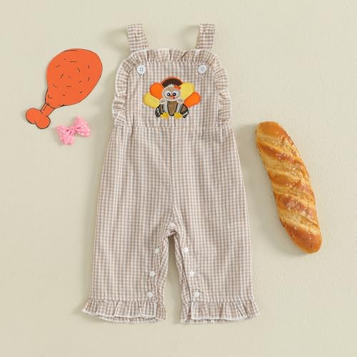 Baby Girl Thanksgiving Outfit Toddler Turkey Romper Sleeveless One Piece Jumpsuit Fall Clothe Suspender Pants3
