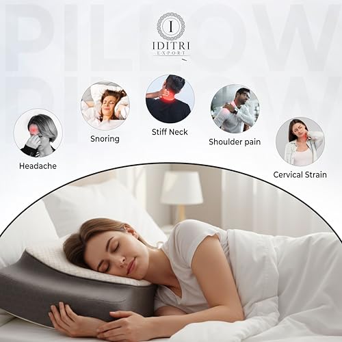 Image of Ergonomic Memory Foam Pillow, 60 x 38 x 15 cm, ARC Neck Support for Shoulder Pain and Stiff Joints, Helps Reduce Snoring and Headache, 3D Air Layer Breathable Mesh Cover, White Grey