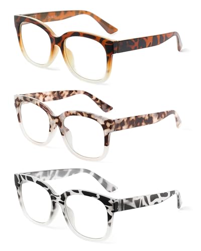 JM Pack 3 Gafas de Lectura Cuadrados de Gran Tamaño, gafas presbicia mujer con Bloqueo a Luz Azul +2.75 Tortuga