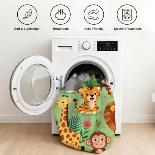 Image of Cute Animal Comforter Set Twin Size Zoo Jungle Bedding Sets for Boys Girls Kids Teens Bedroom Cartoon Elephant Monkey Giraffe Lion Tiger Quilt 1 Comforter 1 Pillowcase