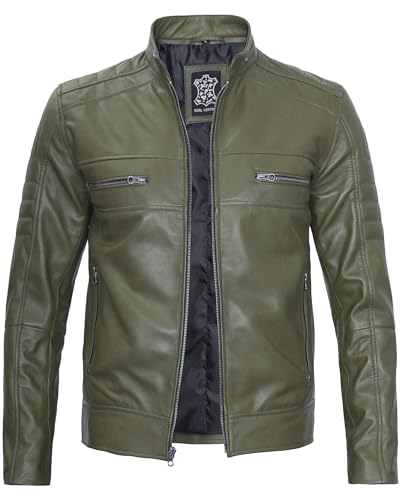 Image of Decrum Cafe Racer Leather Jacket for Men - Real Lambskin Motorcycle Style Mens Jacket with Zipper Closure