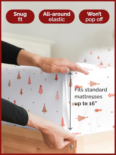Full Christmas Tree Sheet Set - Holiday Xmas Pattern Bedding Set - Deep Pockets - Snug Fit - 4 Piece - Wrinkle Free & Easy Care - Comfy Festive Winter - Holiday Sheets for Women, Men, Kids and Teens