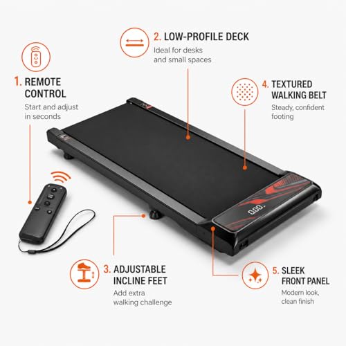 Image of Walking Pad Treadmill, 8% Incline Under Desk Treadmill for Home Office | Quiet 2.5HP motor, 265 lb capacity, 0.6-4 MPH speed, 15 x 35.4 in belt, compact for small spaces