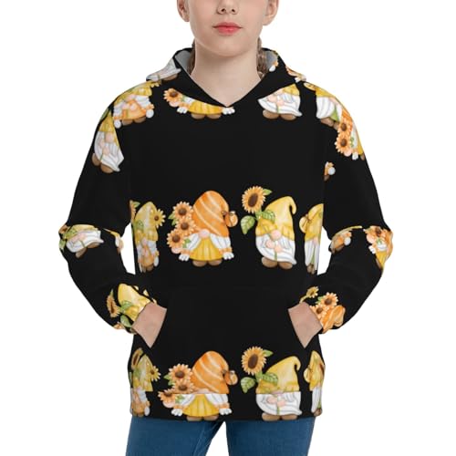 Sunflower Gnomes,Cute Gnome Kid Hoodies Boys Sweatshirts Girls Pullover with Pocket