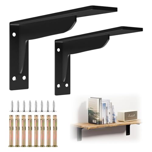 ePicsoa 2 Stück Regalhalterung Regalträger, 438mm Regalwinkel Schwerlast, 90 Grad Recht Winklige Halterung, Schwerlastwinkel Wandhalterung Winkel Regal für Zuhause, Küche, Werkstatt, Gärten (Schwarz)