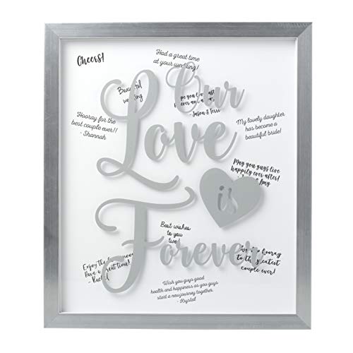 Image of Kate & Milo Our Love Is Forever Wedding Signature Frame, Keepsake Guest Book Alternative with Pen, Silver Display Frame for Wedding Wishes and Home Decor