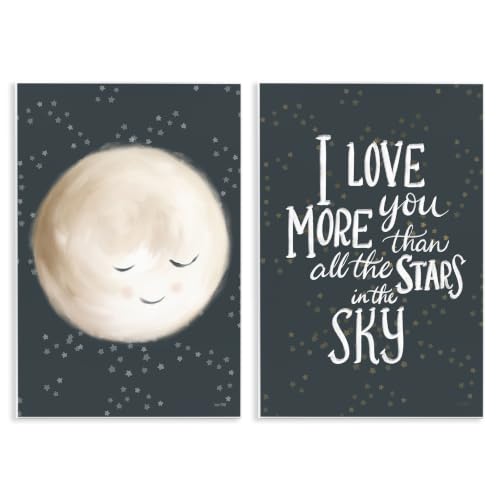 Cute Moon Starry Night, 10 x 15 Inch Mounted Print on Wall Plaque Set