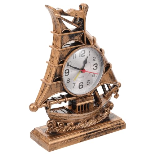 Garneck Sailboat Sculpture Alarm Clock Retro Table Clock Novelty Desk Metal Base Home Decor for Living Room Bedroom Mantel
