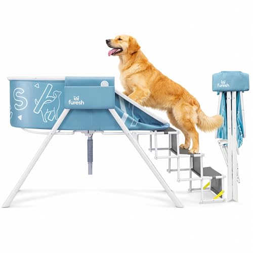 Furesh Big Dipper Dog Bath Tub with Stairs, Elevated Portable Foldable Wash Station with Steps for Bathing, Shower and Grooming, Indoor, Outdoor, for Medium to Large Size Dogs