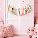 Hand Made 16 x Mint Pink Gold Apricot Tissue Paper Tassels for Party Wedding Gold Garland Bunting Pom Pom by Originals Group