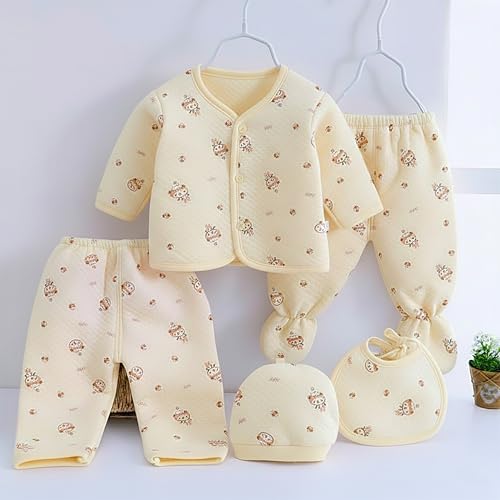 Image of Presents New Born Baby Winter Wear Printed Baby Clothes 5Pcs Sets 100% Cotton Boys Girls Unisex Baby Cotton /Winter or Flannel Suit Infant Clothes