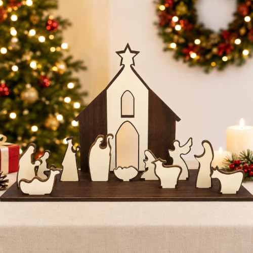 13 PC Wooden Holy Night Nativity Table Decor - image 2