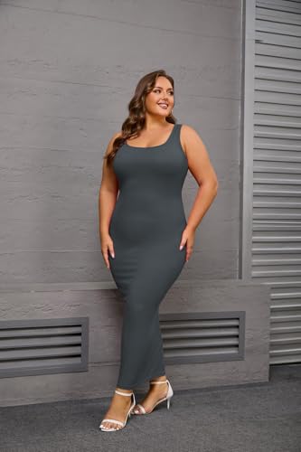 Image of YeGine Women Plus Size Sleeveless Bodycon Maxi Dresses Sexy Slim Tank Dresses