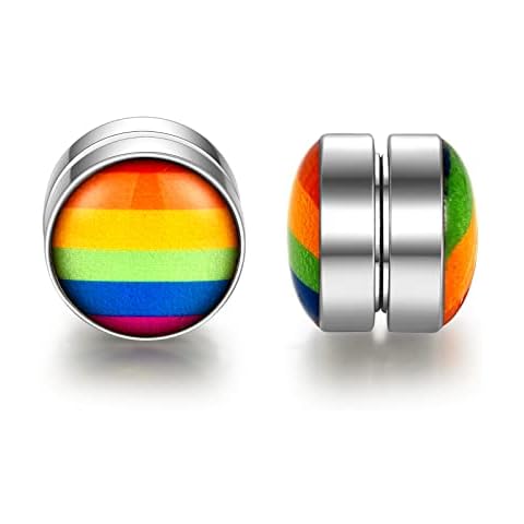 Rainbow Stainless Steel Magnetic Stud Earrings Fashion Rainbow Ear Stud Earring for Gay & Lesbian Pride 10MM Cover