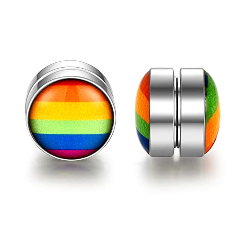 Rainbow Stainless Steel Magnetic Stud Earrings Fashion Rainbow Ear Stud Earring For Gay & Lesbian Pride 10Mm #TOP22